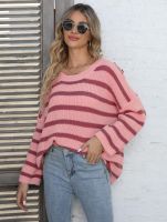 ▤❉ Pink Srtipped Sweaters for 2023 O-neck Sweater Sueter Mujer Invierno Fashion Pullover New Arrival