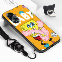 แหวนใส่นิ้ว + เชือกเส้นเล็ก) เคสโทรศัพท์มือถือสำหรับ OPPO A58 4G น่ารัก SquarePants การ์ตูน SpongeBob Spong Bob เคสโทรศัพท์ TPU ซิลิโคนนิ่ม