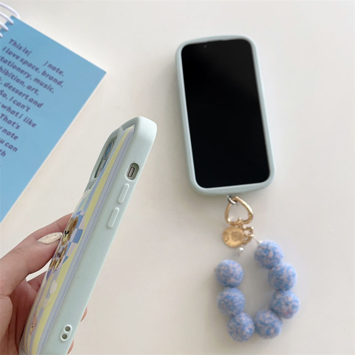 หัวใจรักหมากรุกหมีน้อยกรณีโทรศัพท์สำหรับ-iphone14promax-เคสโทรศัพท์ฟองสีฟ้าสีเหลืองสำหรับ-iphone12pro-เคสโทรศัพท์ปักหมีน้อยสีน้ำเงินสามมิติสำหรับ-iphone13-สร้อยข้อมือกำไลข้อมือ-plush-กรณีโทรศัพท์มือถื