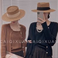 ☼ French new style raffia straw hat womens summer beach sun visor hat sun sun protection hat seaside photo straw woven hat