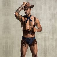 Sexy Erotic Cowboy Lingerie Vest Western Style Uniform Cosplay Bodysuit Hot Cool Sex Nightwear Role Play Porno Costumes For Men