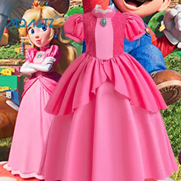 Girls Pink Peach Princess Dress Super Mario Costume Christmas Party Pink  Peach Dress Kids Halloween Cosplay Costume