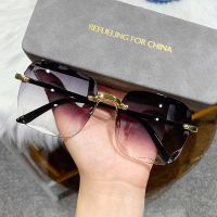 【CC】◈  Sunglasses Woman Fashion Gradient Mirror Frameless Glasses Female Classic Oversized Rimless Oculos De Sol