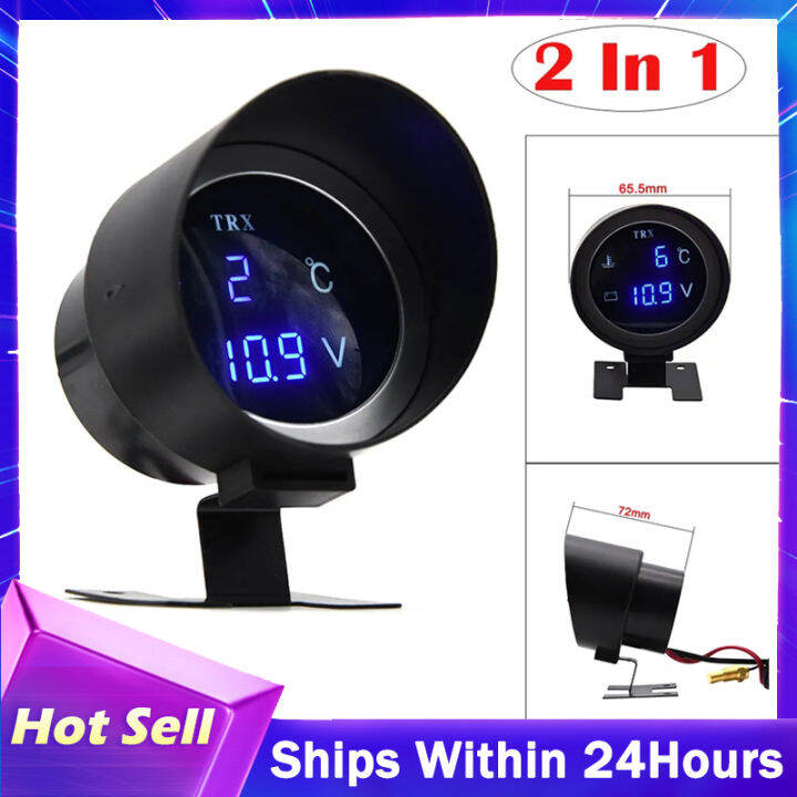 Round Led Digital Car Truck Water Temp Gauge Temperature Sensor Temperatura Voltmeter Volt 0897