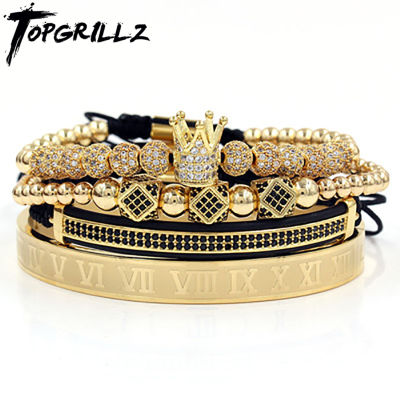 TOPGRILLZ Hip Hop Crown Cube Zirconia Punk Bracelet Stainless Steel Letter Bracelet For Men Accessories Gift