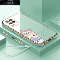 AnDyH Casing Case For Realme 8 5G Case Cute Cartoon Dogs Luxury Chrome Plated Soft TPU Square Phone Case Full Cover Camera Protection Anti Gores Rubber Cases For Girls