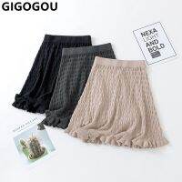 GIGOGOU ROK Mini สตรีทเอวสูงแฟชั่นสำหรับผู้หญิงกระโปรงมีจีบสีทึบสไตล์เพรพพี้สำหรับผู้หญิงกระโปรงทรงเอแนวสตรีทสุดชิคแบบเกาหลี