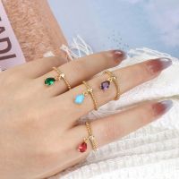 Multicolor Water Drop Zircon Charm Ring For Women Copper Gold Plated Adjustable Open Ring Fashion