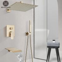 Bernicl Brushed Gold Bathroom Shower Faucet Set 2/3 Way Rainfall Bathtub Mixer Hot Cold Water Mixed Tap Wall Mounted Embedded Box
