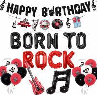 JOYMEMO Rock and Roll Birthday Party Decorations Born To Rock Music Notes Guitar Foil Balloons Rock Birthday Banner Supplies Balloons