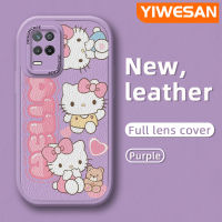 YIWESAN เคสสำหรับ Realme 8S 5G,เคส V13 Q3i Q3 Narzo 30 5G ลาย Hello Kitty น่ารักเคสมือถือกันกระแทกป้องกันการตกหล่นนิ่มเคสใส่โทรศัพท์หนังมาใหม่พร้อมเคสป้องกันกล้องเลนส์คลุมทั้งหมด