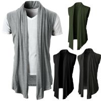 Spring Autumn Men 39;s Casual Vest Sleeveless Cardigan Jacket Vest Solid Color Irregular Hem Draping Cardigan Vest Streetwear