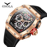 ONOLA นาฬิกาข้อมือผู้ชาย,นาฬิกาหรูหราบุรุษแบรนด์ชั้นนำกันน้ำสำหรับกีฬามัลติฟังก์ชันโครโนกราฟเรืองแสงนาฬิกาควอตซ์