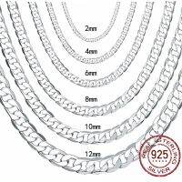 Mens 925 Sterling Silver Necklace 2/4/6/8/10/12MM 40-75Cm Face Chain Necklace Lobster Clasp Men Women Engagement Jewelry Gifts