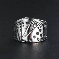 [Zhongxi ornaments ] Lucky Poker Flush Ring ผู้ชายผู้หญิงทอง/เงินสีสแตนเลส Punk Biker แหวน Hip Hop เล่นการ์ดแหวนนักมายากลเครื่องประดับ