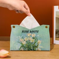 MUJI High-end Van Gogh oil painting rose paper drawer box light luxury home living room bathroom car roll drawer tissue box creative storage Original