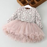 ZZOOI Winter Long Sleeves Baby Girls Dress Birthday Flower Design Princess Lace Tutu Dresses Kids Casual Wear Children Daily Clothing