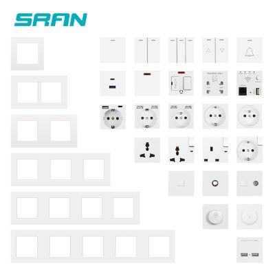 SRAN A1 Series White PC Panel Wall Switch EU French Power Socket USB Type-C TV RJ45 Module DIY