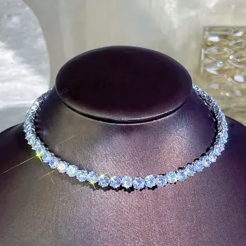 Designer Choker Necklace Inlay Diamond Crystal 925 Silver Plated
