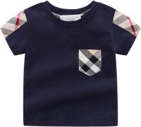 Boys Girls Short Sleeve T-Shirt Baby Cotton T-Shirt Top Summer Short T-Shirt Striped Childrens Clothing,Navy Blue B,S for Height 80cm