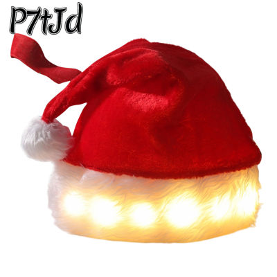 [P7tJd] 35CM หมวกคริสต์มาส LED,วัสดุปาร์ตี้วันหยุดเครื่องประดับชุดหมวกคริสต์มาสซานต้าตุ๊กตามีไฟ
