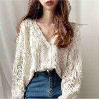 v -neck cardigan knitited, แจ็คเก็ตผ้าขนสัตว์กลวง, ใหม่ในฤดูใบไม้ร่วงใหม่เกาหลีเกาหลี, สไตล์ขี้เกียจย้อนยุค, เสื้อสเวตเตอร์ดอกไม้ตะขอ, วัสดุคุณภาพสูง