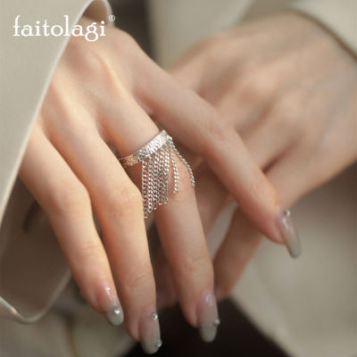 แหวนอ้วนพู่แบบโอ้อวดสำหรับผู้หญิงวินเทจพู่โลหะที่หรูหราแหวนปรับขนาดได้รูปแบบความงามโซ่จี้แหวน