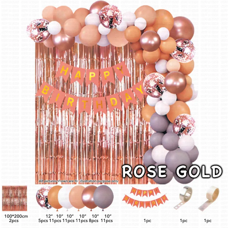 N/H 46Pcs Rose Gold Birthday Balloons Decorations with Rose Gold