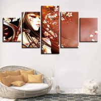 5 Piece Canvas Paintings Anime Manga Flower &amp; Maiden Figure Pictures And Prints Modern Home Living Room Decoration Wall Art