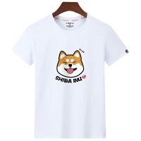 Mens Cute Shiba Inu T Shirt Trendy Printed Funny Cartoon Dog White T-shirt Soft O-Neck 100% Cotton Men Tee Shirt Homme Plus Size  UO88