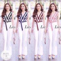 ML272  Jumpsuit จั้มสูทแขนกุด มาแบบเรียบๆ ช่วงบนแต่งลายริ้ว ตัดเย็บด้วยผ้าโฟร์เวย์ ช่วงกางเกงเป็นผ้าซาร่าสีพื้น ตัวจั้มเอวไม่ยืดนะคะ มีซิปหลัง มาพร้อมสายผูกเอวเป็นโบว์สวยๆ พร้อมส่ง  สี : 4 สี ดำ กรมท่า ชมพู แดง   ขนาด&amp;gt;&amp;gt; รอบอก 34-36" รอบเอว 27-32" สะโพก 34