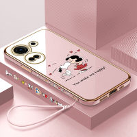 [ฟรีสายคล้อง] สำหรับ Tecno Camon 20 Tecno Camon 20 Pro Cell เคสโทรศัพท์แฮปปี้การ์ตูนสนูปี้เคสชุบลายขอบสี่เหลี่ยมเคสโทรศัพท์เคสโทรศัพท์นิ่มชุบหรูหรา