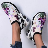 Women Sneakers Flower Sock Shoes Wedges Height Increasing Chunky Thick Sole Platform Vulcanized Ladies Loafers Zapatos De Mujer