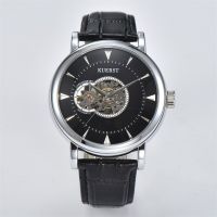 ∈✧ KUERST Trend Business Men S Style Double Round Simple Face Plate Automatic Mechanical Waterproof Hollowed Out Belt Watch Mechani