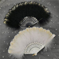 Gothic พับพัดลมมือ-Feather Lolita Vintage แฟนมือถือ Handmade Art Craft สำหรับผู้หญิง Party Birthday