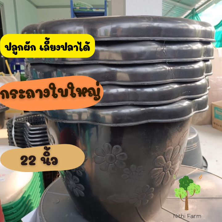 กระถางต้นไม้ใบใหญ่-ขนาด22นิ้ว-คละลายสีดำ-ปลูกต้นไม้-เลี้ยงปลาได้