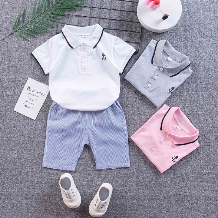 bobora-childrens-half-sleeved-suit-boy-anchor-print-polo-shirt-top-shorts-two-p