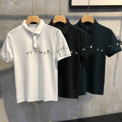 Original 2023 summer new embroidered polo shirt mens trendy all-match slim lapel half-sleeved breathable short-sleeved T-shirt