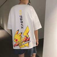 G&amp;MN   (ขนาดS-8XL) ญี่ปุ่นIns Rage Pikachuรูปแบบรอบคอห้าจุดเสื้อผู้ชายและผู้หญิงแขนสั้นแนวโน้มเสื้อยืดแบบหลวม