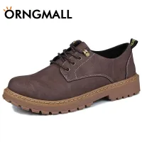 ORNGMALL Men Boots Leather Shoes Men Boots Vintage Style Men Boots Fashion Casual Low Top Lace Up Martin Boots Men Shoes