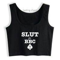 Slet Voor Bbc Schoppenvrouw Qofs Logo Op Zwart Tank Top Sexy Funny Rude Sletterig Slet Hot Vrouw Crop tops