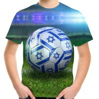 Summer 4-20Y Children Soccer T-Shirt Football Fire Earth Israel Flag Print Boy Girl Cool T Shirt Kids Baby Birthday Tshirts Tops