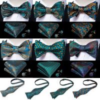 Brand New Men 39;s Bow Tie Teal Green Blue Paisley Floral Silk Bow Tie Wedding Party Butterfly Bowknot Men Tie Accessories DiBanGu