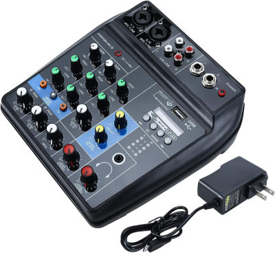 Patioer 4 Channels Mini Audio Mixer Sound Board Bluetooth Music Console Power Stereo with Power Cord
