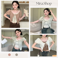 Mira_shop เสื้อเซ็ต2ชิ้น เสื้อครอป มีเชือกผูกตรงกลาง 725#