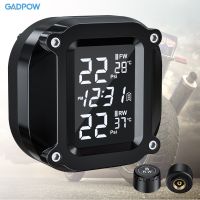 Gadpow จอ LCD TPMS ไร้สายแรงดันลมยางรถมอเตอร์ไซค์สัญญาณเตือนอุณหภูมิยางพลังงานแสงอาทิตย์หน้าจอแสดงกล้องหน้าบ้าน