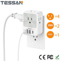 7 in 1 Multi Plug Outlet Splitter with USB C Charger  , TESSAN 4 Electrical Outlet Extender Power Socket with 3 USB Wall Charger, Multiple Plug Expander for Home Office Dorm Room Essentials