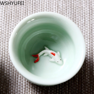 Longquan celadon fish tea set ceramic teapot kettle ceramic tea cup fish chinese Handmade travel tea set wine set