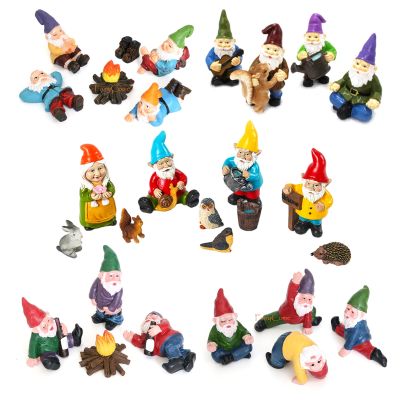 Mini Gnomes Figurines Miniature Fairy Garden Figure Decorations Statues Ornaments Set Resin Collection Small Drunk Dwarf Outdoor
