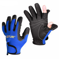 Goture Anti-slip Waterproof Fishing Gloves 2 Cut Finger Gloves for Fishing Hunting Riding Cycling EU Size L BlackBlue Color